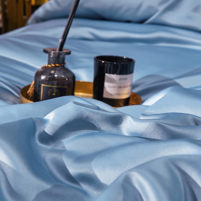 91家纺网 家纺一手货源 找家纺 罗艺轩 2024新款贡缎夹棉床裙四件套凯撒王朝系列 凯撒王朝-天际蓝