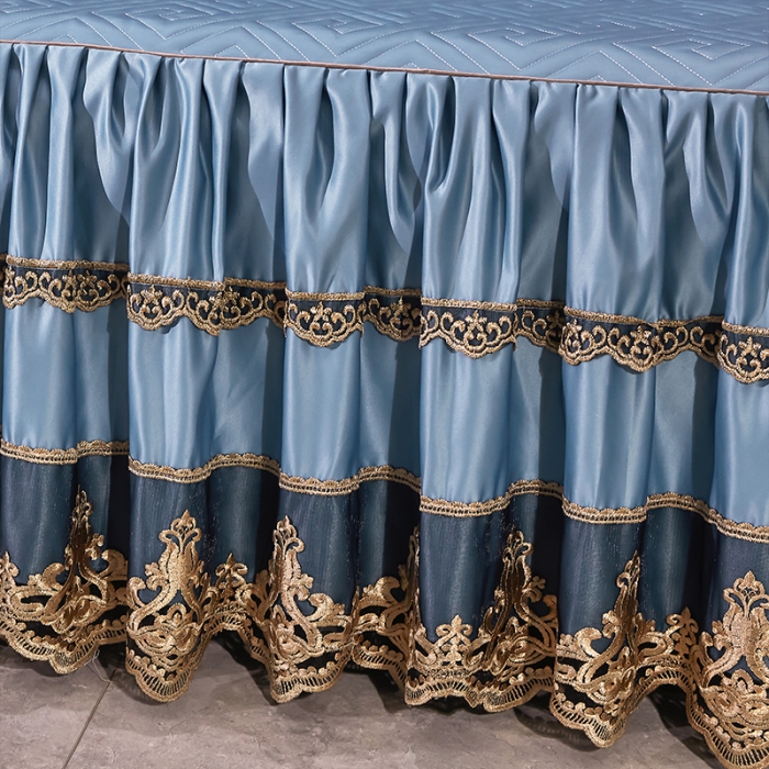 91家纺网 家纺一手货源 找家纺 罗艺轩 2024新款贡缎夹棉床裙四件套凯撒王朝系列 凯撒王朝-天际蓝