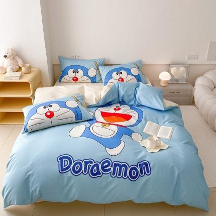 91家纺网 家纺一手货源 找家纺 正版授权哆啦A梦纯棉四件套 数码印花大版卡通床单被套三件套叮当猫