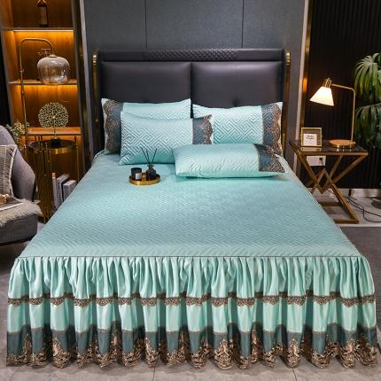 91家纺网 家纺一手货源 找家纺 罗艺轩 2024新款贡缎夹棉床裙三件套凯撒王朝系列 凯撒王朝-薄荷色