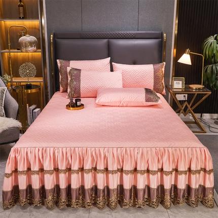 91家纺网 家纺一手货源 找家纺 罗艺轩 2024新款贡缎夹棉床裙三件套凯撒王朝系列 凯撒王朝-凝脂玉