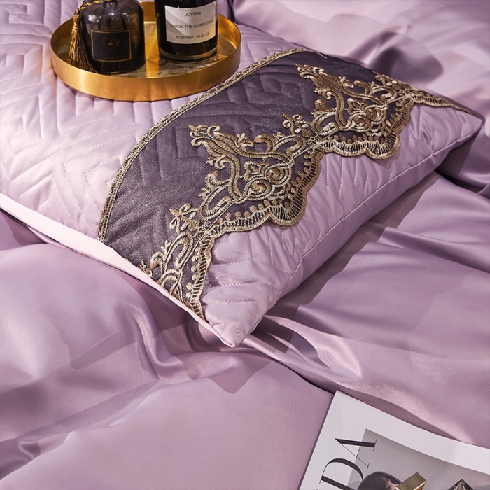 91家纺网 家纺一手货源 找家纺 罗艺轩 2024新款贡缎夹棉床裙三件套凯撒王朝系列 凯撒王朝-黛紫