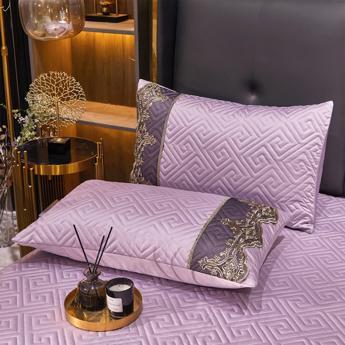 91家纺网 家纺一手货源 找家纺 罗艺轩 2024新款贡缎夹棉床裙三件套凯撒王朝系列 凯撒王朝-黛紫