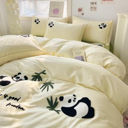 91家纺网 家纺一手货源 找家纺 （总）丽涵家纺2024新款全棉13376毛巾绣顽皮熊猫系列四件套学生三件套