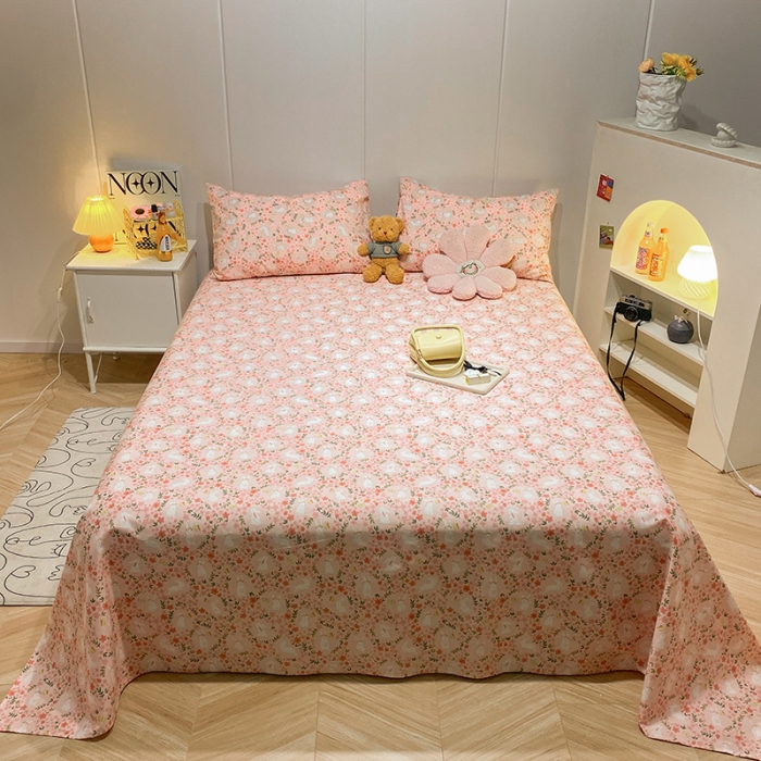 91家纺网 家纺一手货源 找家纺 简宜家居 2023新款全棉A版卡通印花床单 花花兔