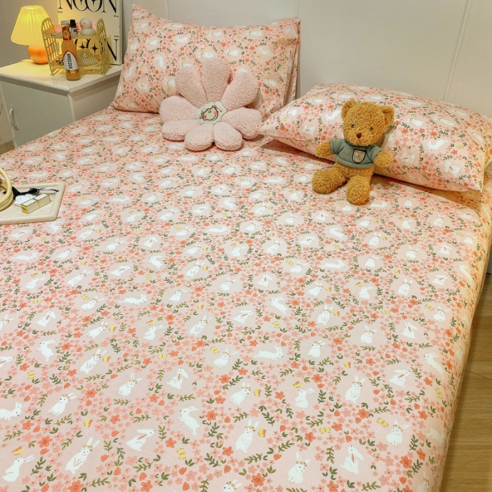 91家纺网 家纺一手货源 找家纺 简宜家居 2023新款全棉A版卡通印花床单 花花兔