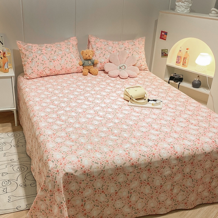 91家纺网 家纺一手货源 找家纺 简宜家居 2023新款全棉A版卡通印花床单 花花兔