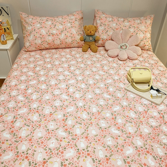 91家纺网 家纺一手货源 找家纺 简宜家居 2023新款全棉A版卡通印花床单 花花兔