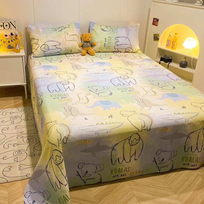 91家纺网 家纺一手货源 找家纺 简宜家居 2023新款全棉A版卡通印花床单 欢乐动物园