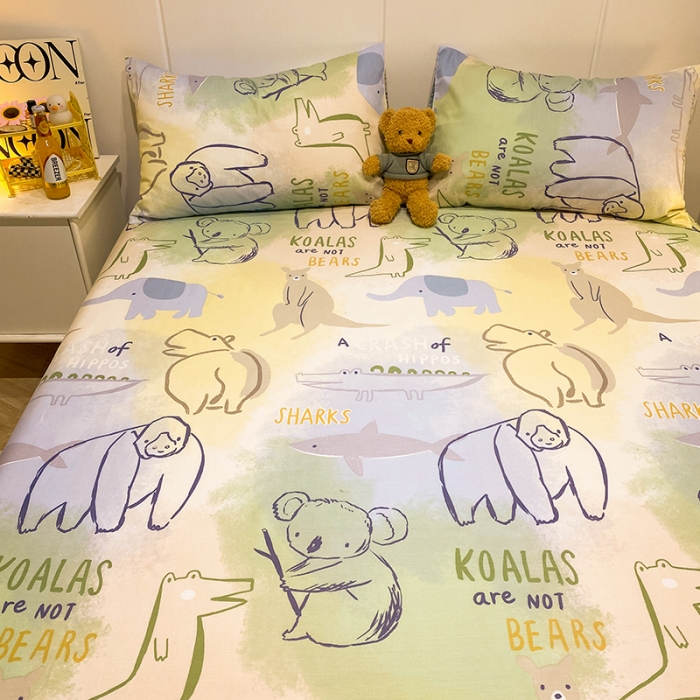 91家纺网 家纺一手货源 找家纺 简宜家居 2023新款全棉A版卡通印花床单 欢乐动物园