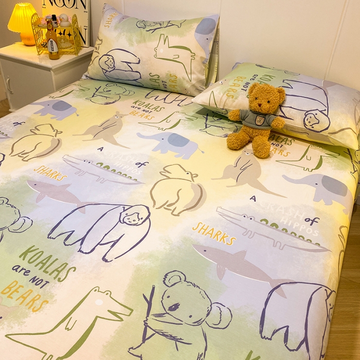 91家纺网 家纺一手货源 找家纺 简宜家居 2023新款全棉A版卡通印花床单 欢乐动物园