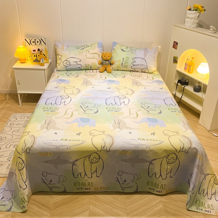 91家纺网 家纺一手货源 找家纺 简宜家居 2023新款全棉A版卡通印花床单 欢乐动物园