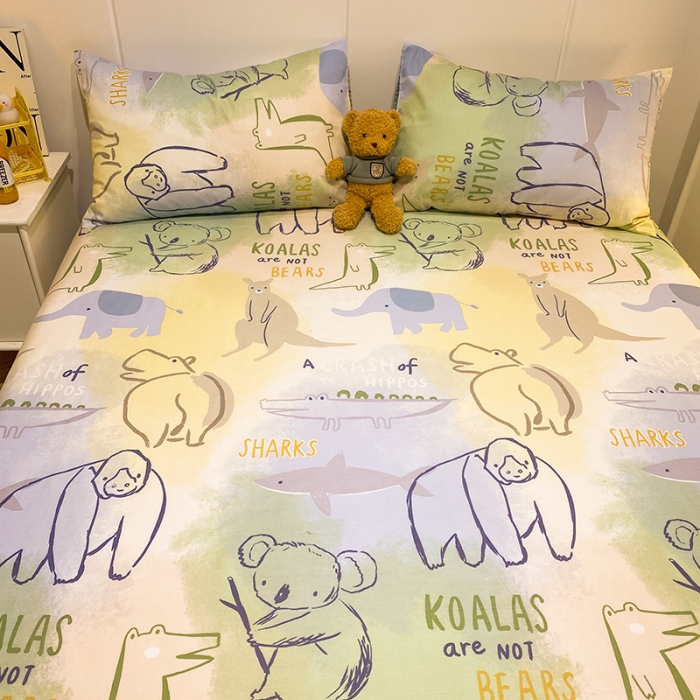 91家纺网 家纺一手货源 找家纺 简宜家居 2023新款全棉A版卡通印花床单 欢乐动物园