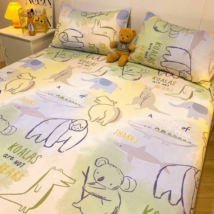 91家纺网 家纺一手货源 找家纺 简宜家居 2023新款全棉A版卡通印花床单 欢乐动物园