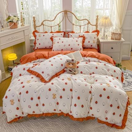 91家纺网 家纺一手货源 找家纺 漫仙阁 2024新款5A双层纱抗菌除螨四件套-宾果熊