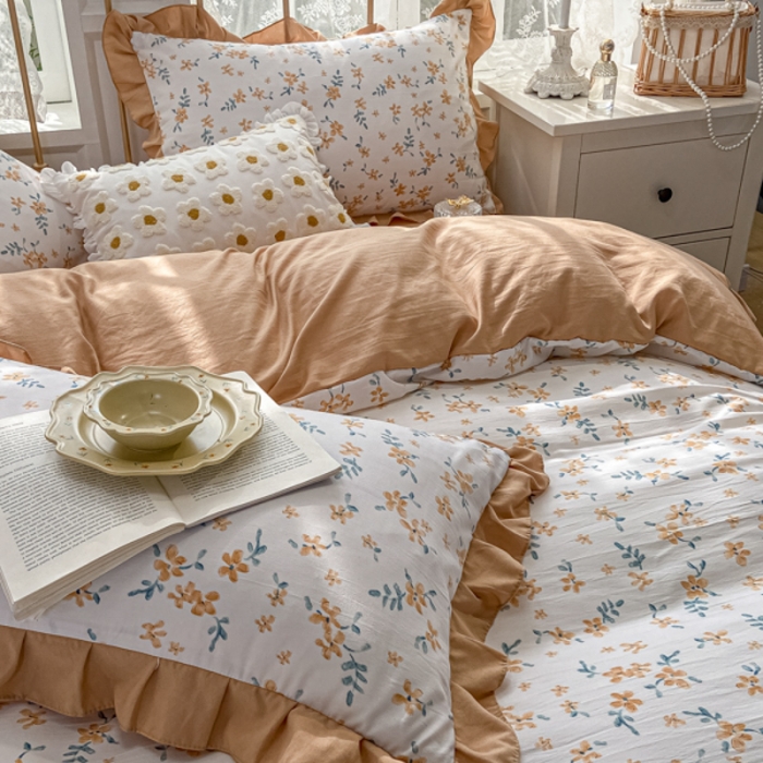 91家纺网 家纺一手货源 找家纺 漫仙阁 2024新款5A双层纱抗菌除螨四件套-花季物语