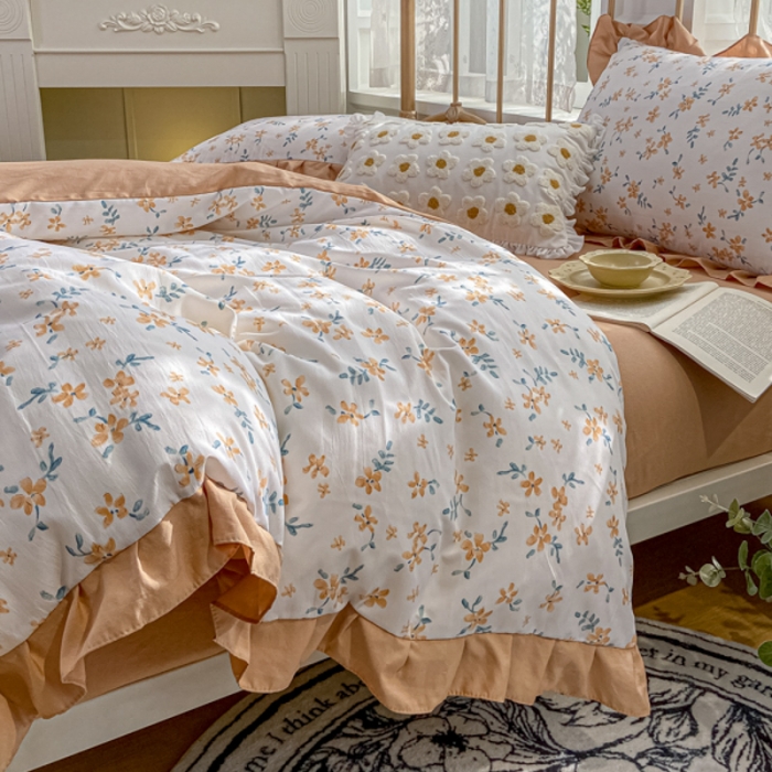 91家纺网 家纺一手货源 找家纺 漫仙阁 2024新款5A双层纱抗菌除螨四件套-花季物语