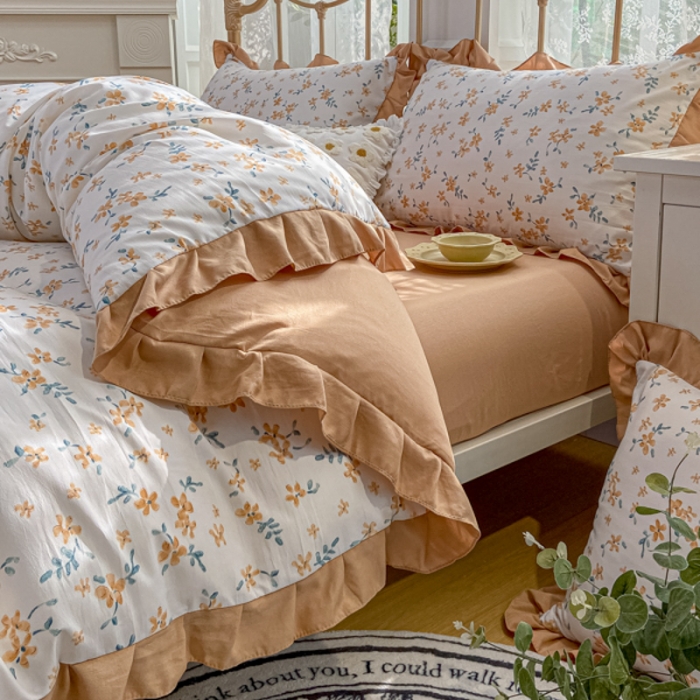 91家纺网 家纺一手货源 找家纺 漫仙阁 2024新款5A双层纱抗菌除螨四件套-花季物语