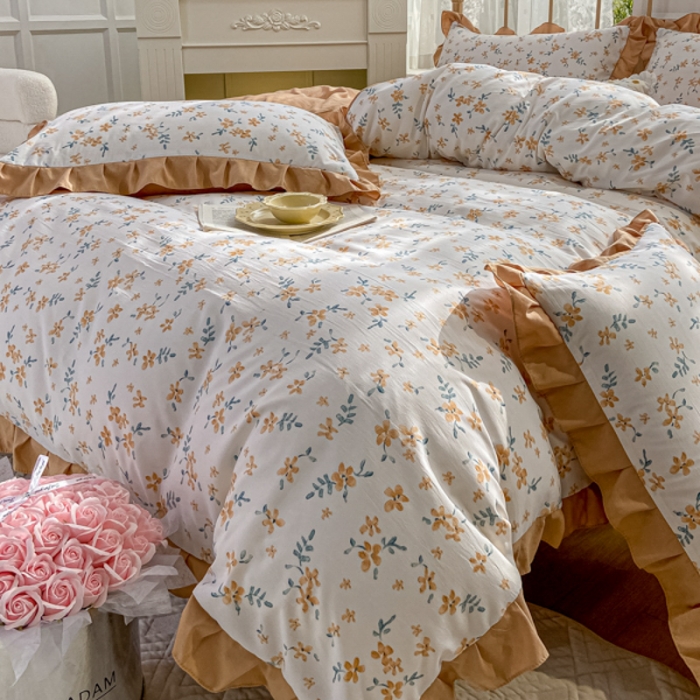 91家纺网 家纺一手货源 找家纺 漫仙阁 2024新款5A双层纱抗菌除螨四件套-花季物语