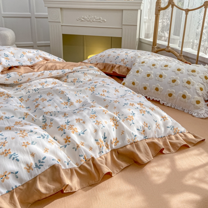 91家纺网 家纺一手货源 找家纺 漫仙阁 2024新款5A双层纱抗菌除螨四件套-花季物语