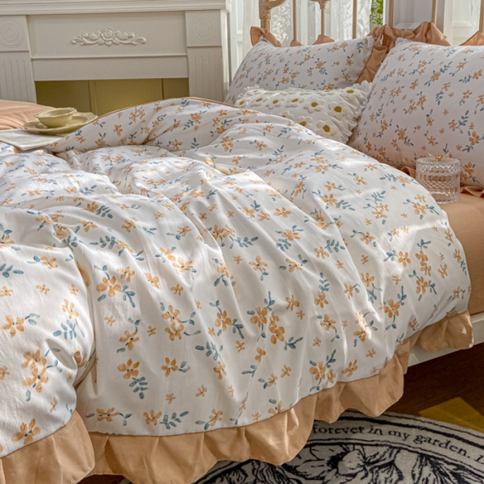 91家纺网 家纺一手货源 找家纺 漫仙阁 2024新款5A双层纱抗菌除螨四件套-花季物语