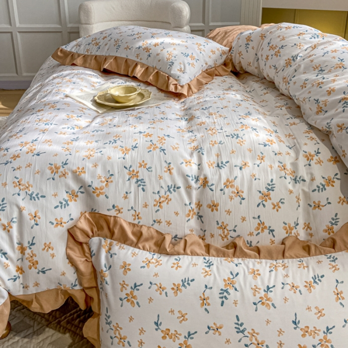 91家纺网 家纺一手货源 找家纺 漫仙阁 2024新款5A双层纱抗菌除螨四件套-花季物语