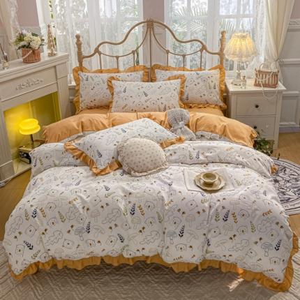 91家纺网 家纺一手货源 找家纺 漫仙阁 2024新款5A双层纱抗菌除螨四件套-蘑菇萌宠