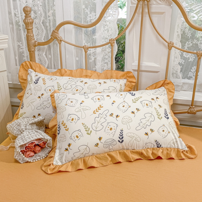 91家纺网 家纺一手货源 找家纺 漫仙阁 2024新款5A双层纱抗菌除螨四件套-蘑菇萌宠