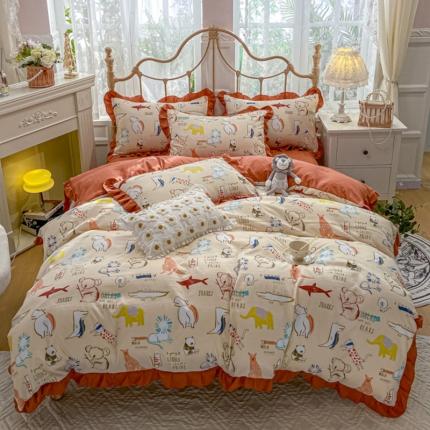 91家纺网 家纺一手货源 找家纺 漫仙阁 2024新款5A双层纱抗菌除螨四件套-奇妙乐园