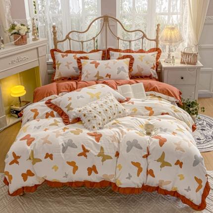 91家纺网 家纺一手货源 找家纺 漫仙阁 2024新款5A双层纱抗菌除螨四件套-梦蝶