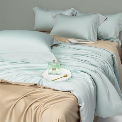 91家纺网 家纺一手货源 找家纺 蓝米卡夫 2024新款A类新风尚天丝系列四件套 天丝-春漾+奶茶