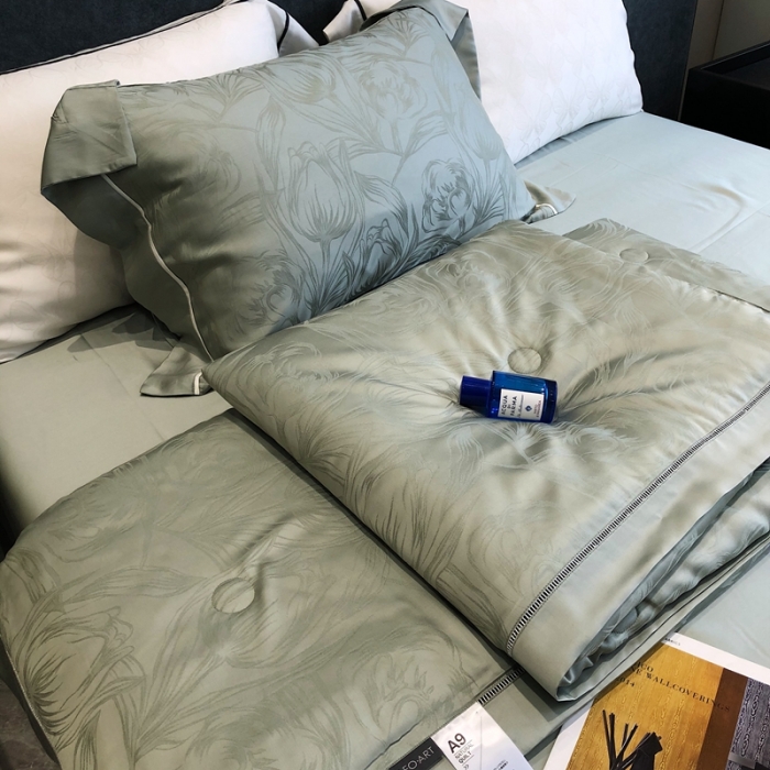 91家纺网 家纺一手货源 找家纺 涞澳  天丝提花夏被&amp;夏被四件套 安娜-绿
