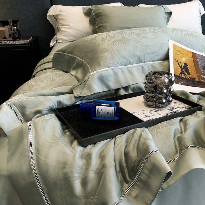 91家纺网 家纺一手货源 找家纺 涞澳  天丝提花夏被&amp;夏被四件套 安娜-绿