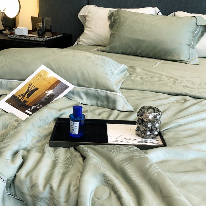 91家纺网 家纺一手货源 找家纺 涞澳  天丝提花夏被&amp;夏被四件套 安娜-绿