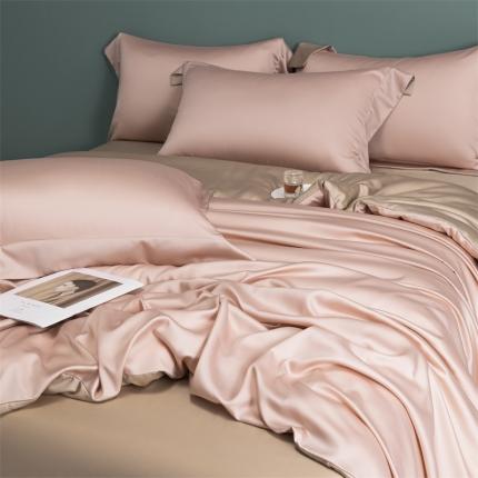 91家纺网 家纺一手货源 找家纺 蓝米卡夫 2024新款A类新风尚天丝系列四件套 天丝-樱落+奶茶