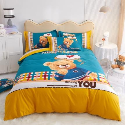 91家纺网 家纺一手货源 找家纺 卧趣家纺2023新款全棉13372大版卡通四件套 波比熊