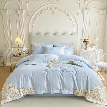 91家纺网 家纺一手货源 找家纺 懒猫2024新款高精密40支全棉喷气绣花四件套 -丽莎系列 丽莎-天真蓝