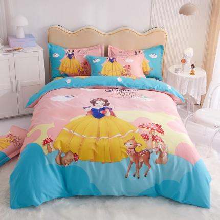 91家纺网 家纺一手货源 找家纺 卧趣家纺2023新款全棉13372大版卡通四件套 俏皮公主