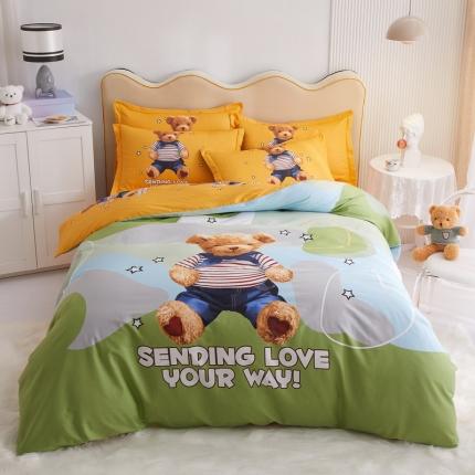 91家纺网 家纺一手货源 找家纺 卧趣家纺2023新款全棉13372大版卡通四件套 小熊奇莫