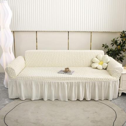 91家纺网 家纺一手货源 找家纺 （总）2026新款泡泡纱裙边沙发套 米白