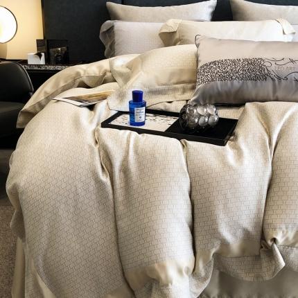 91家纺网 家纺一手货源 找家纺 2023新款天丝棉四件套--温莎系列 温莎-黄绿