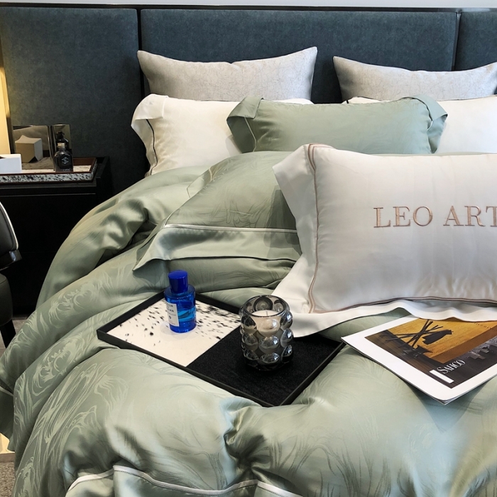 91家纺网 家纺一手货源 找家纺 涞澳家纺  2023新款天丝提花四件套 安娜-绿