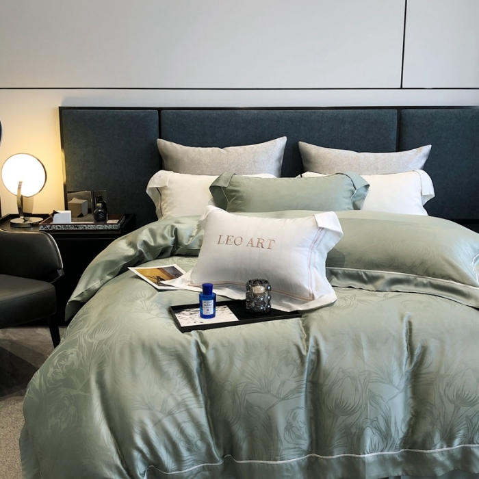 91家纺网 家纺一手货源 找家纺 涞澳家纺  2023新款天丝提花四件套 安娜-绿