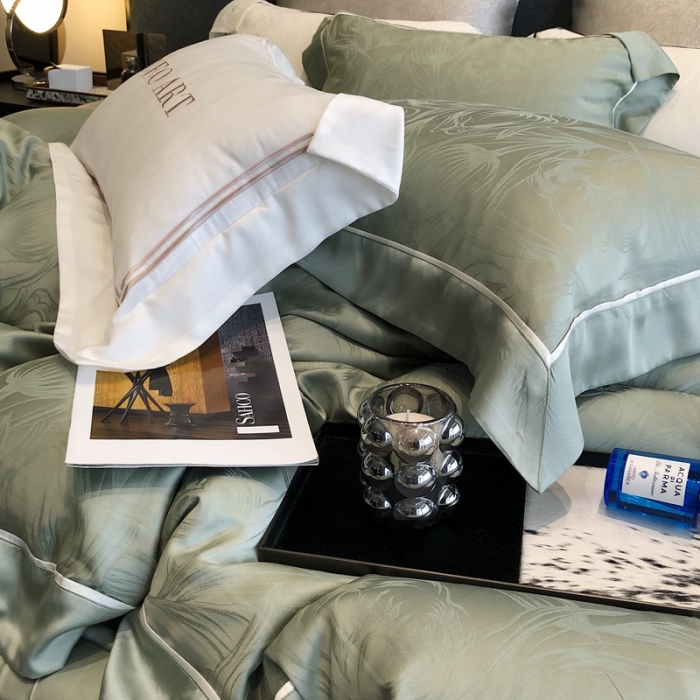 91家纺网 家纺一手货源 找家纺 涞澳家纺  2023新款天丝提花四件套 安娜-绿