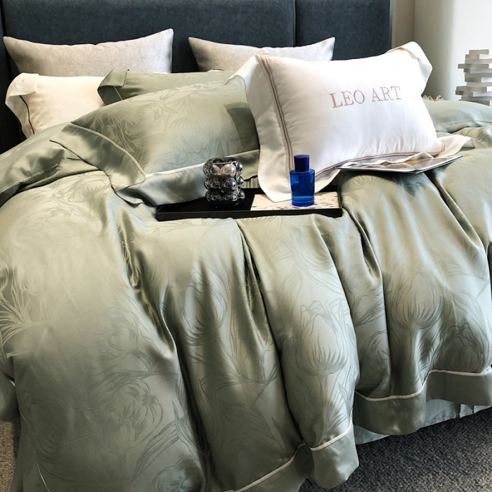 91家纺网 家纺一手货源 找家纺 涞澳家纺  2023新款天丝提花四件套 安娜-绿