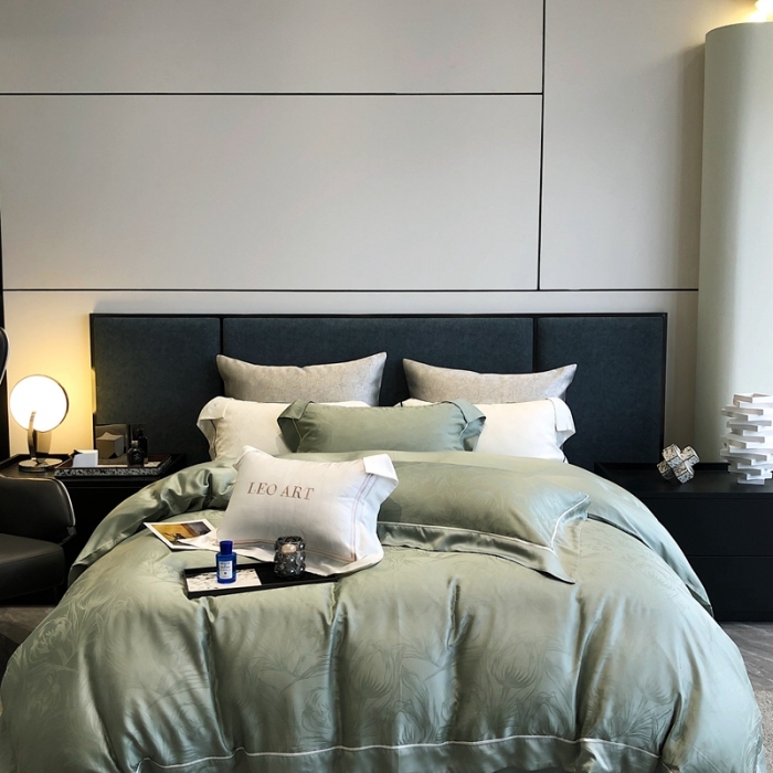 91家纺网 家纺一手货源 找家纺 涞澳家纺  2023新款天丝提花四件套 安娜-绿