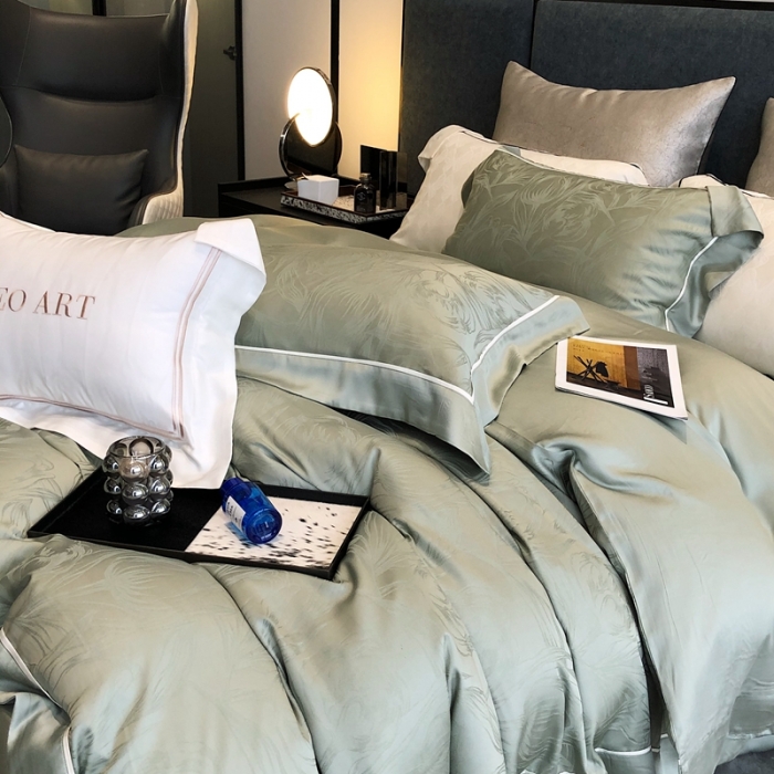 91家纺网 家纺一手货源 找家纺 涞澳家纺  2023新款天丝提花四件套 安娜-绿