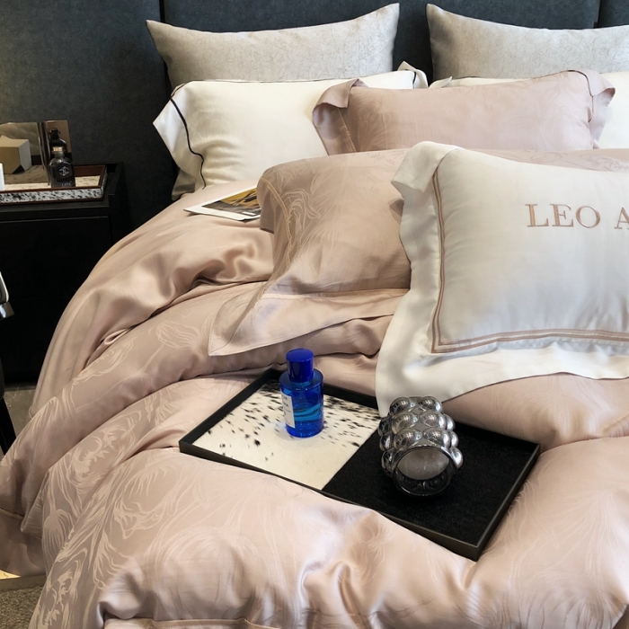 91家纺网 家纺一手货源 找家纺 涞澳家纺  2023新款天丝提花四件套 安娜-香槟