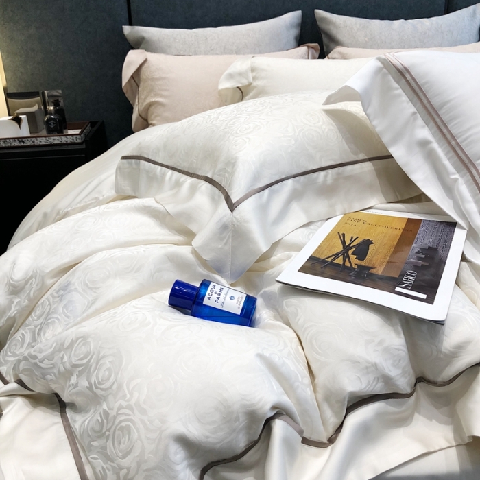 91家纺网 家纺一手货源 找家纺 涞澳家纺  2023新款天丝提花四件套 观夏-白