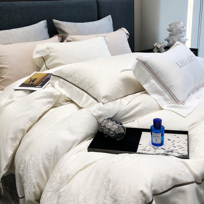 91家纺网 家纺一手货源 找家纺 涞澳家纺  2023新款天丝提花四件套 观夏-白